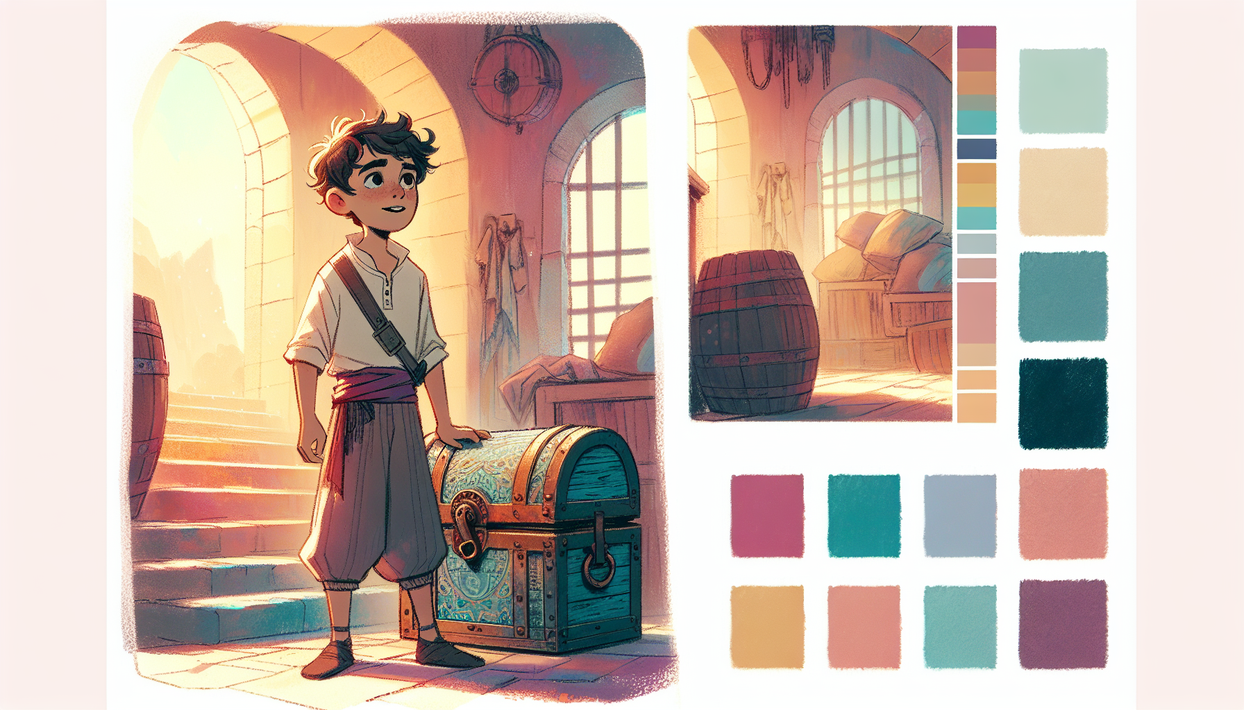 Jamie stands in a dusty attic facing an ancient chest.