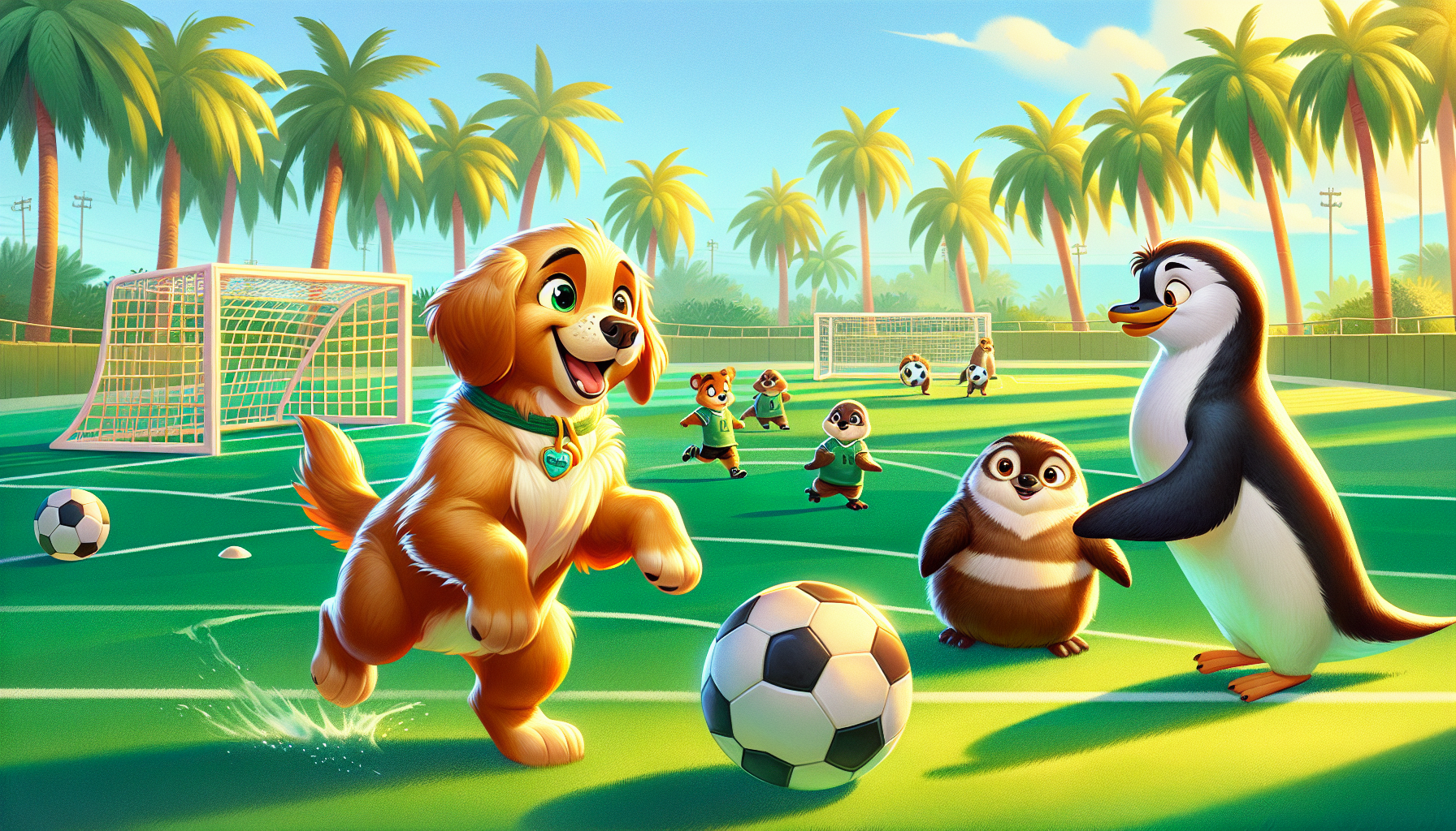 Goldie and Pippin fumble through practice drills with encouragement from teammates.