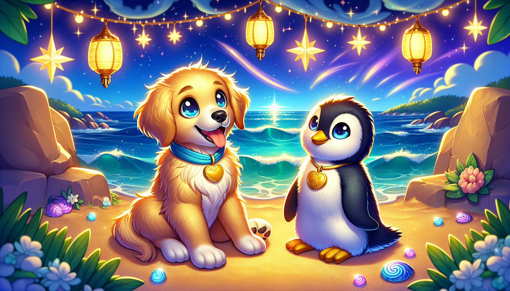 Goldie and Pippin reflect on their journey together by the moonlit shore.