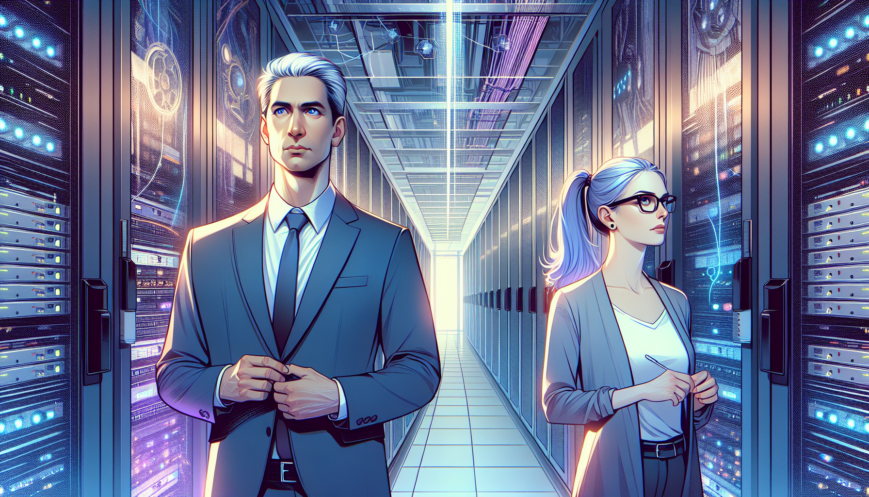 Marcus meets Sarah in the AI hub, sensing hidden magical energy.