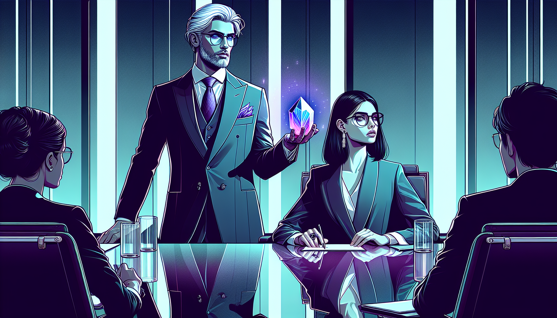 Marcus conducts an all-hands meeting, subtly infusing magic into the workplace.