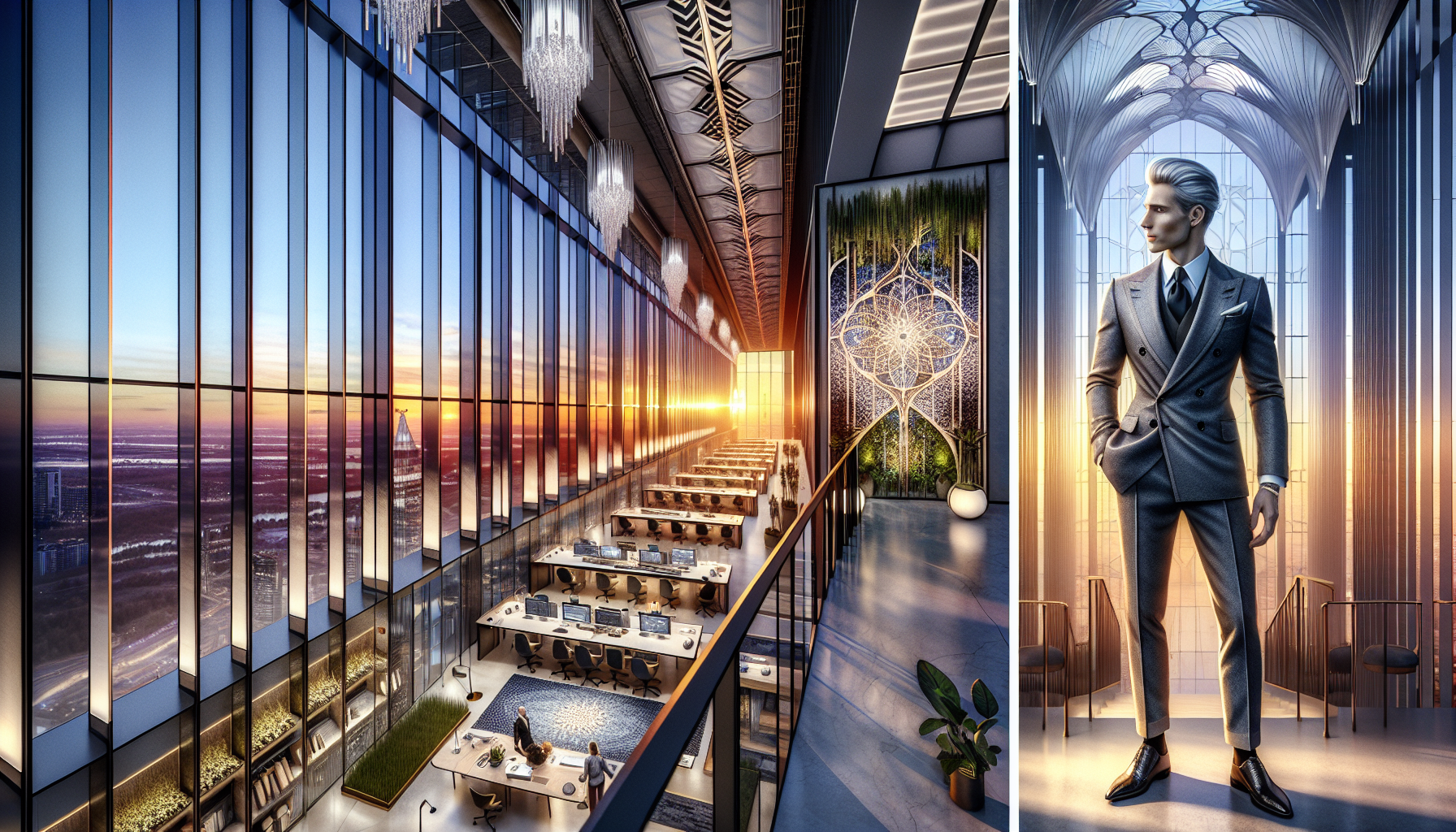 Marcus observes Seed Tower at sunset, noting its vibrant transformation.