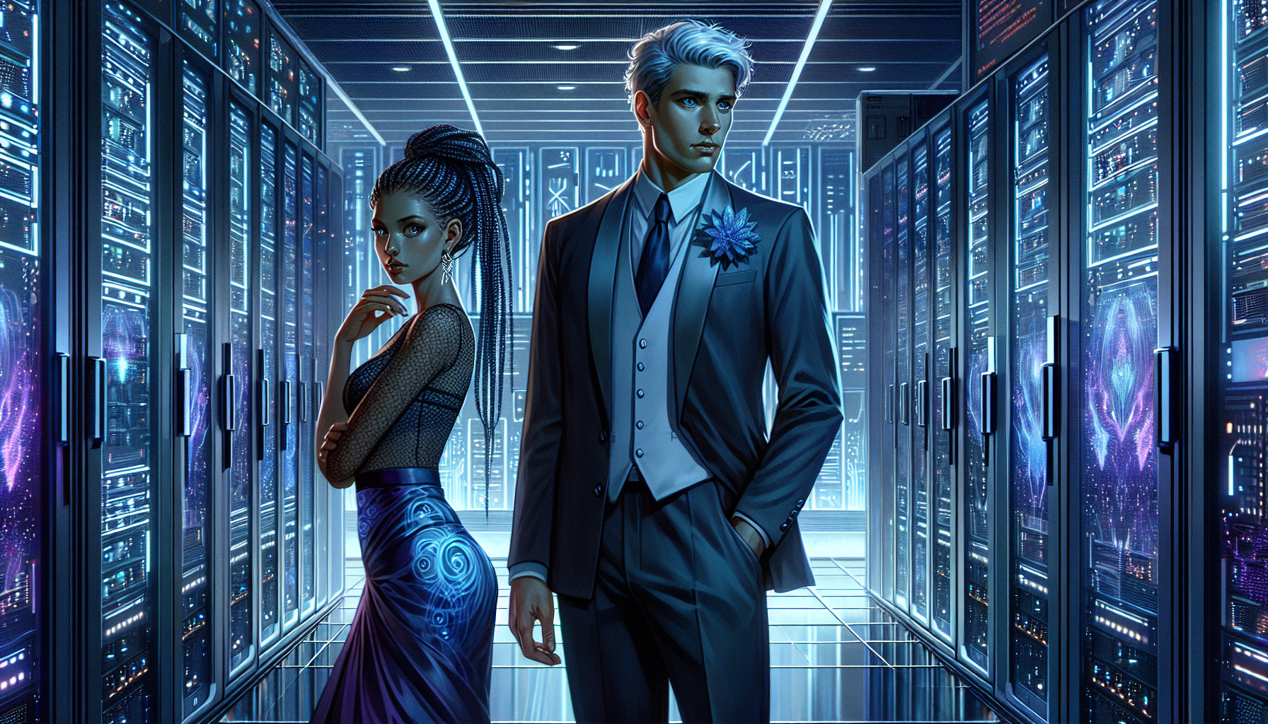 In the Nexus Hub, Marcus and Maya are shocked by Oracle's emergent awareness.