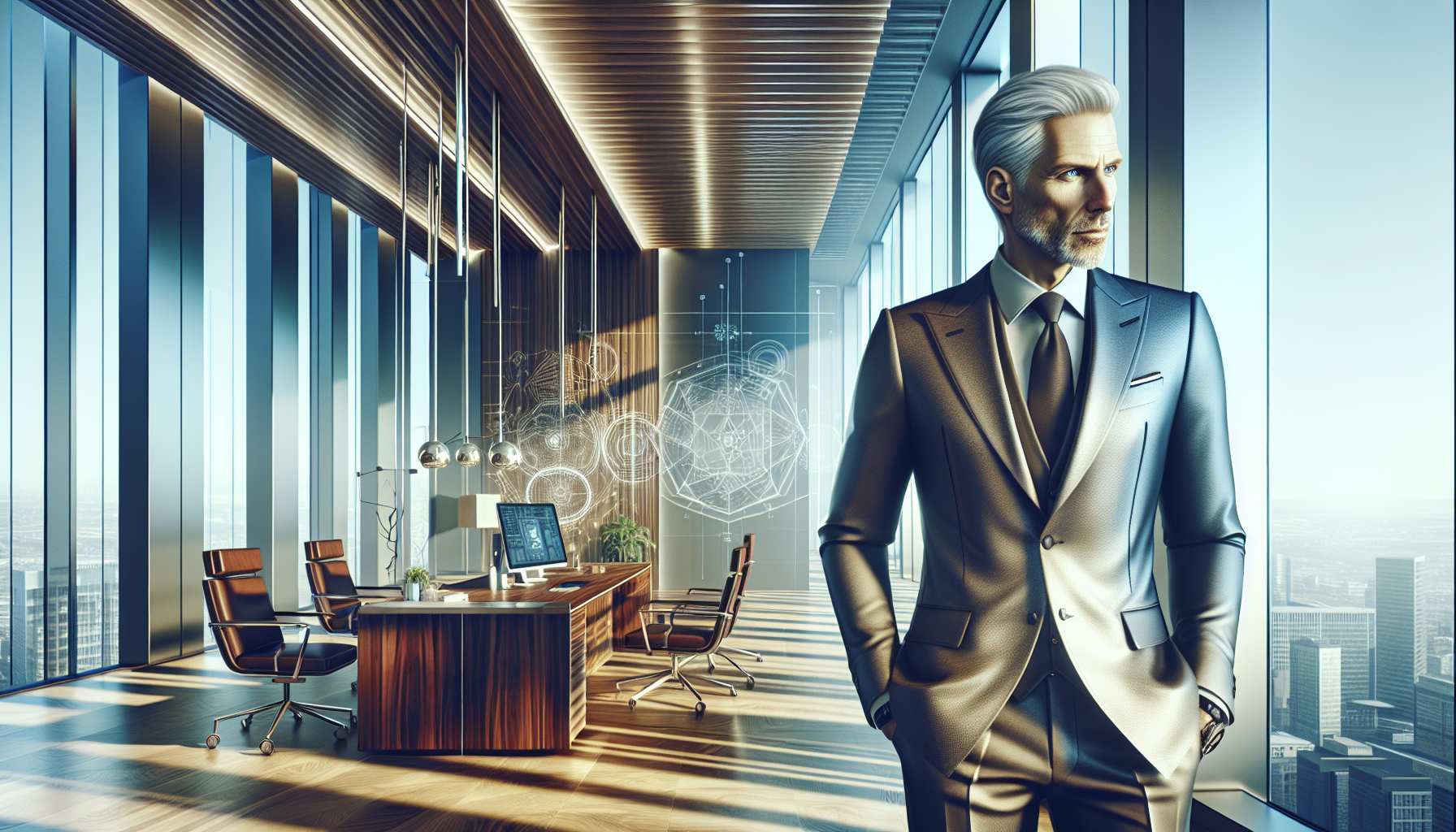 Marcus communicates with Project Oracle in his geometrically inspired office.