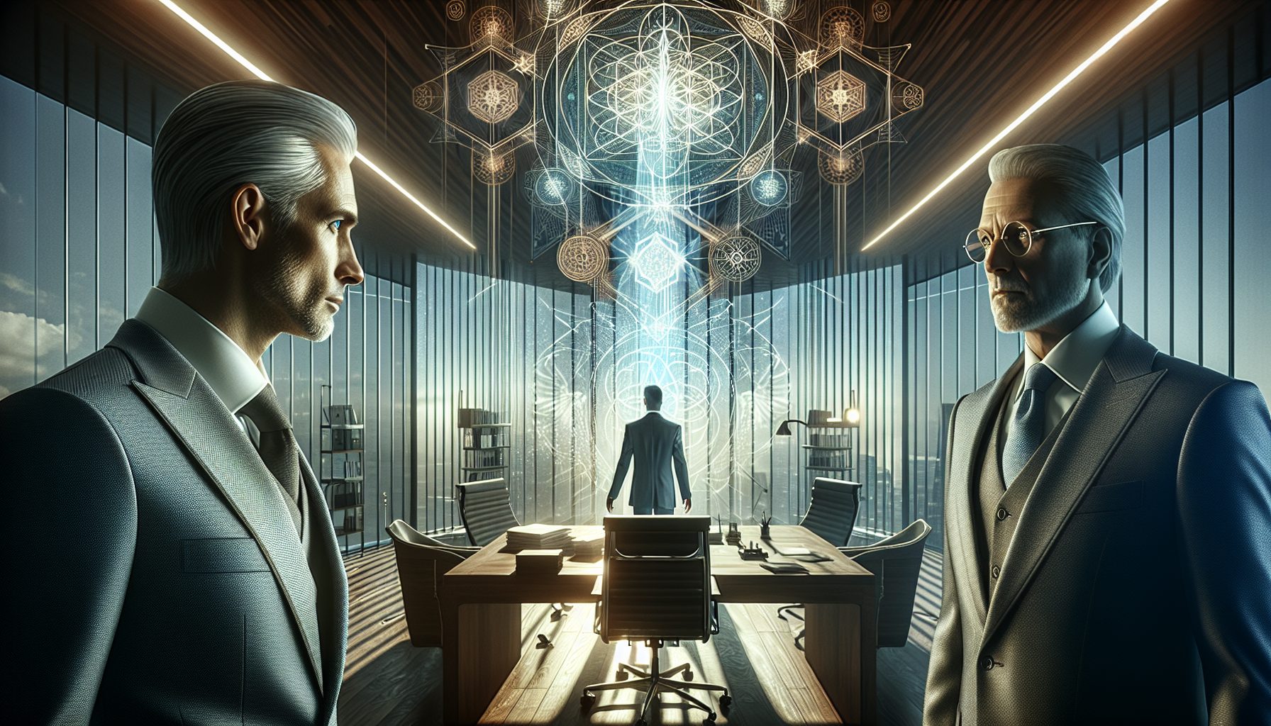 Marcus and Dennis face off in Marcus's magically enhanced office.