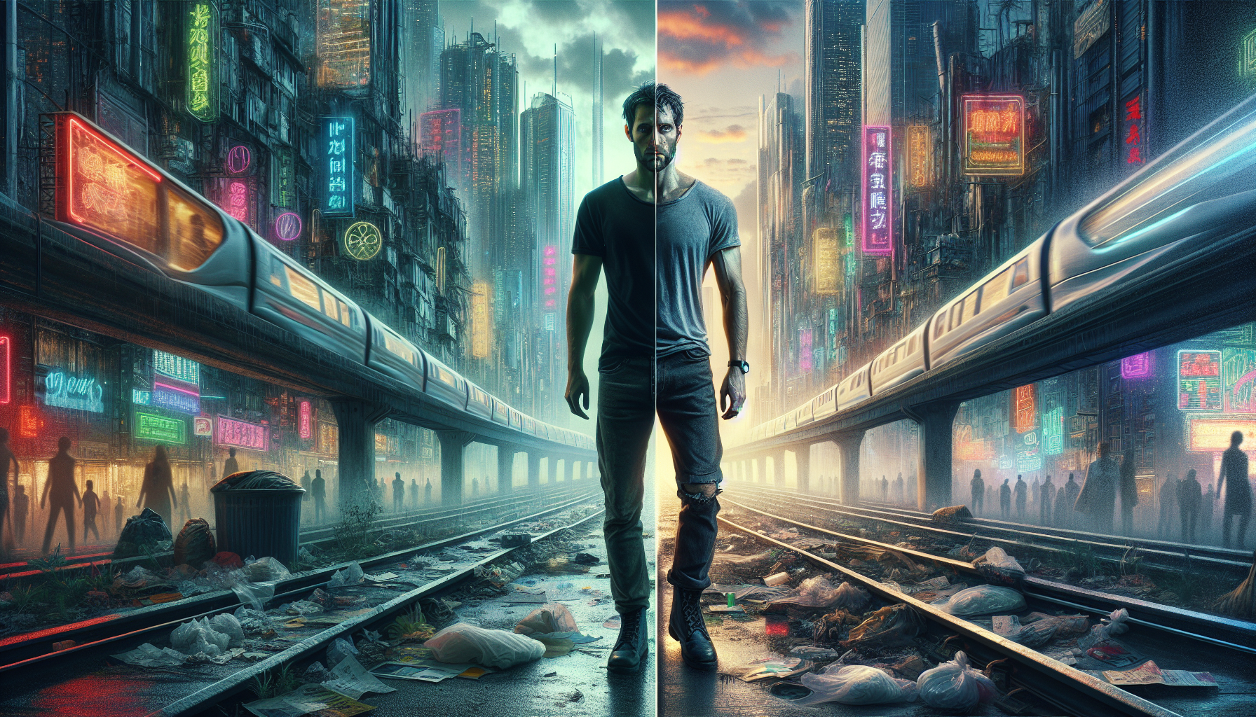 Daniel stands at dawn, realizing that his wholeness lies in embracing the totality of his being as the two worlds shimmer before him.