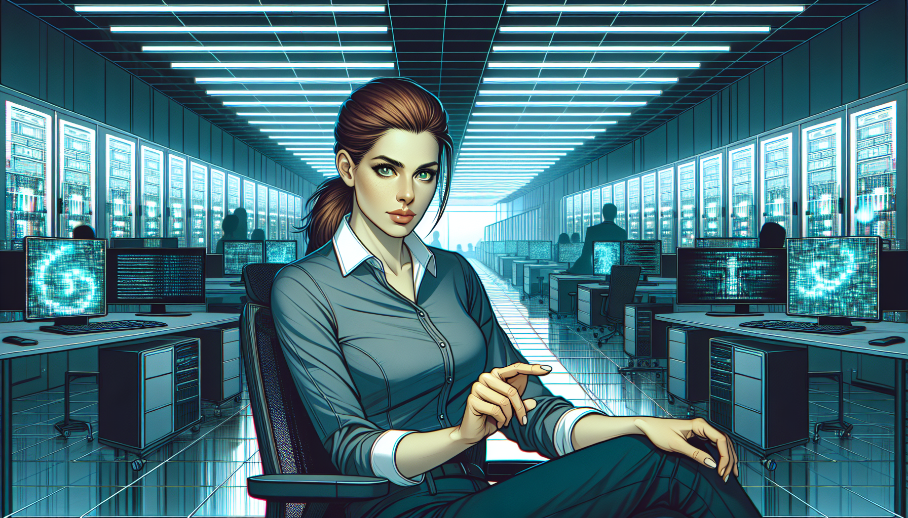 A complex, shifting meme fills a computer screen as Siobhan looks uneasy.