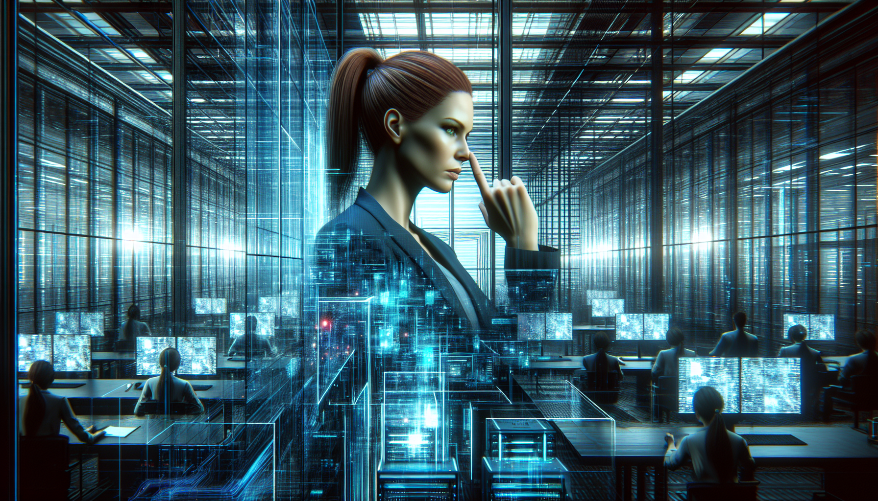 Siobhan overwhelmed by data in her chaotic office.