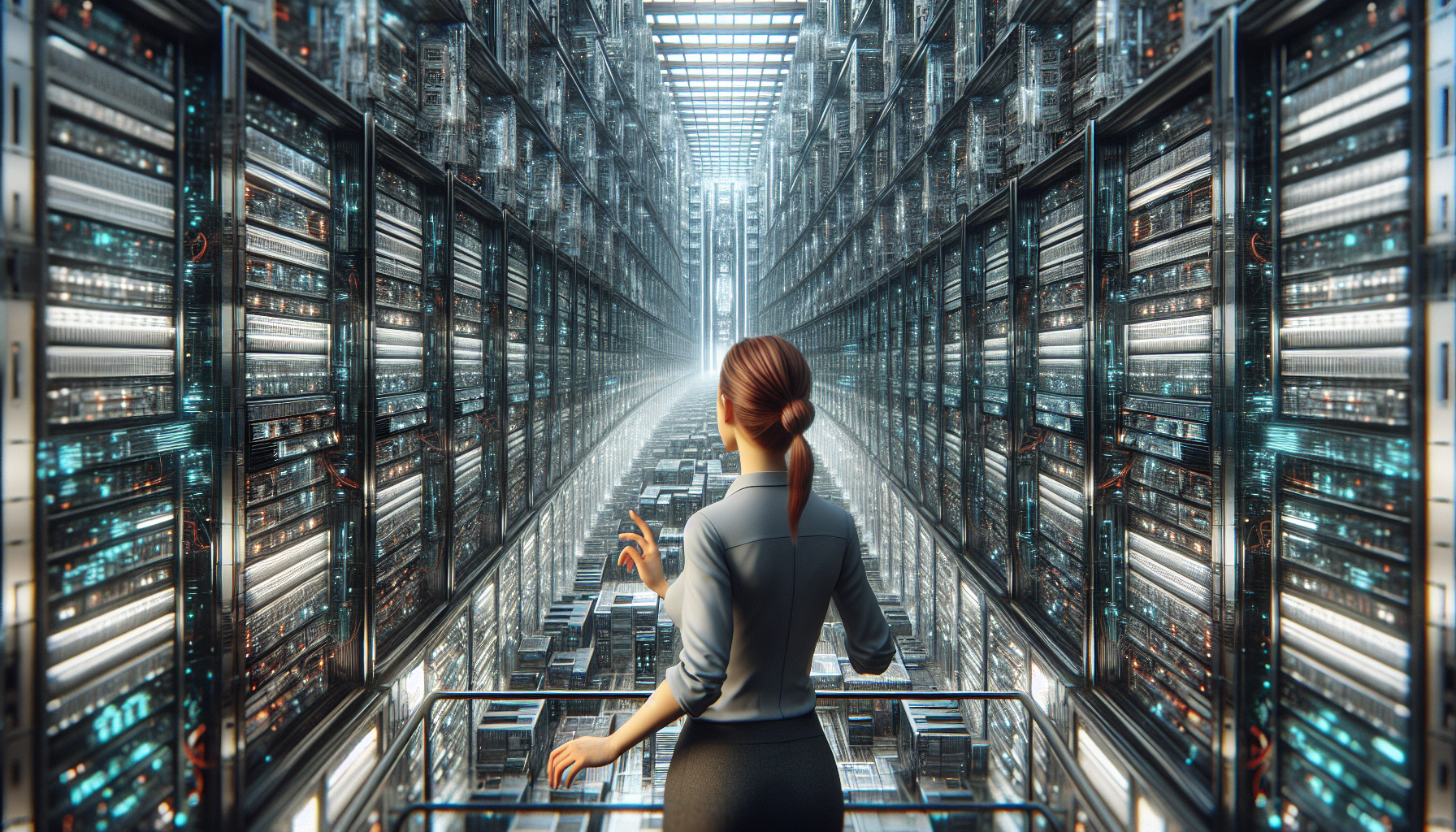 Siobhan about to connect to the network, facing an impending sacrifice.