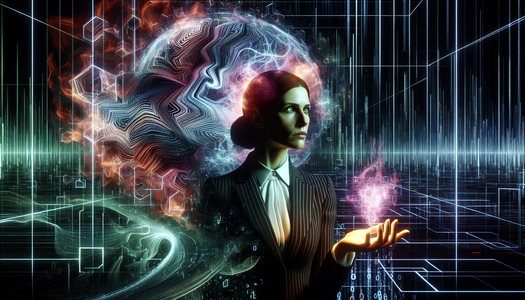 A large data entity faces Siobhan's consciousness, battling with a counter-meme.