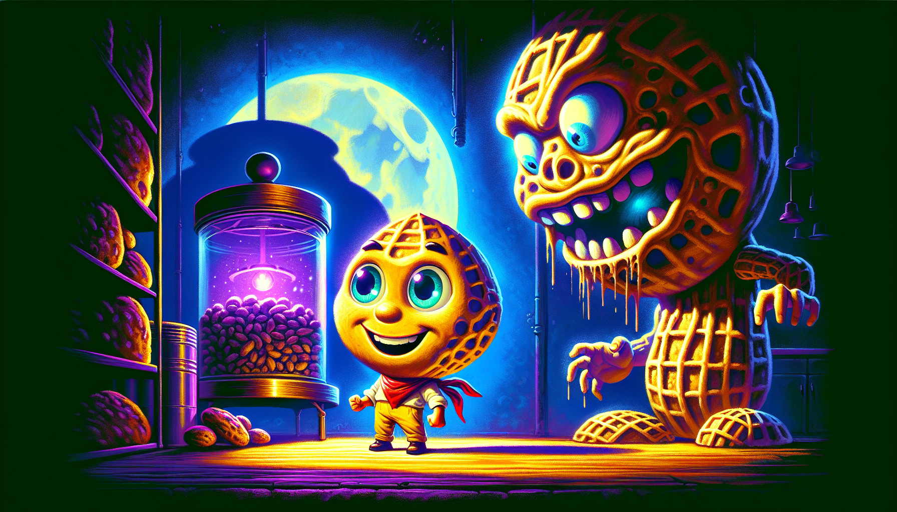 Hank puzzled by cookie flavor, Pete reaching for a glowing jar.