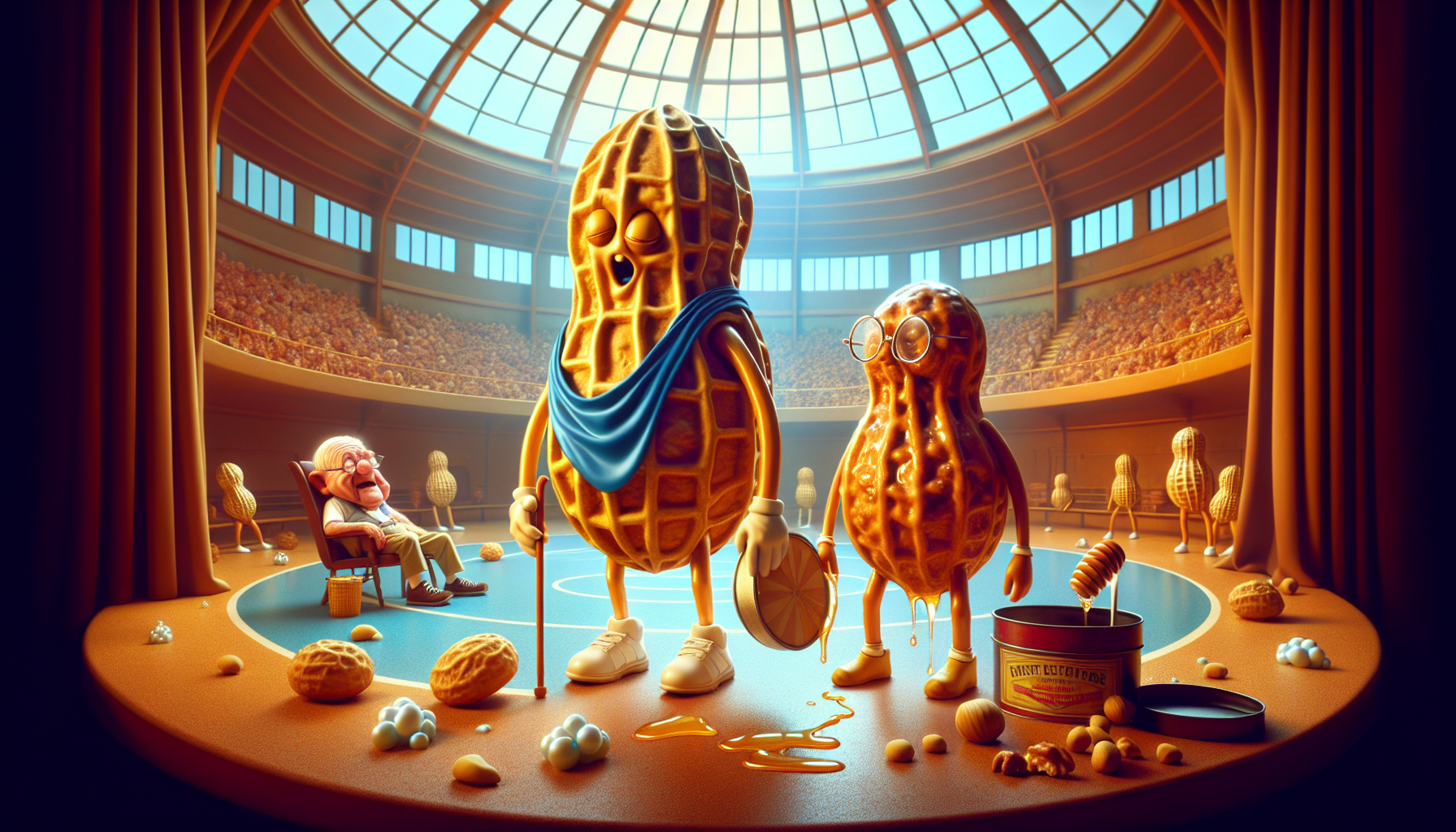 Exhausted Pete and Hank amidst post-training chaos, Grandpa Pecan concerned.