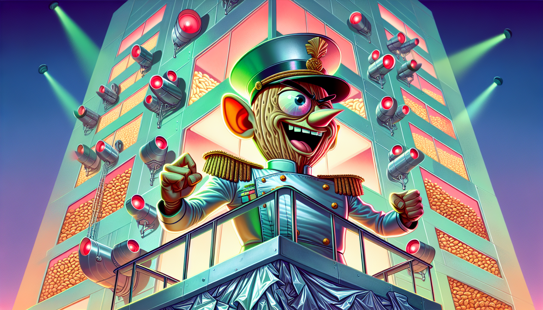 Admiral Almond delivers villainous speech, distracted by a squirrel.