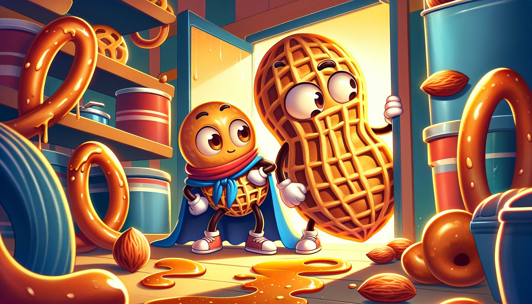 Pete and Hank hide and observe, Hank leaving honey prints.