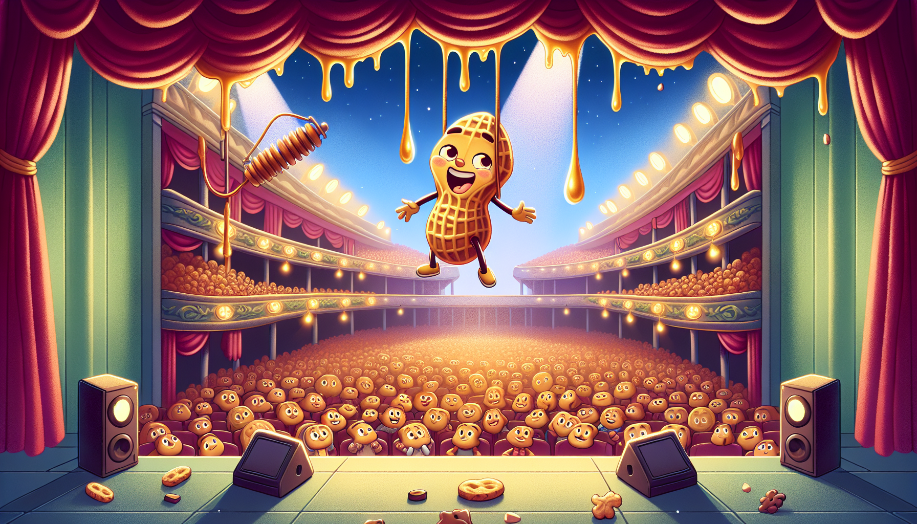 Hank swings from honey strands, fixes air vents while everyone watches.