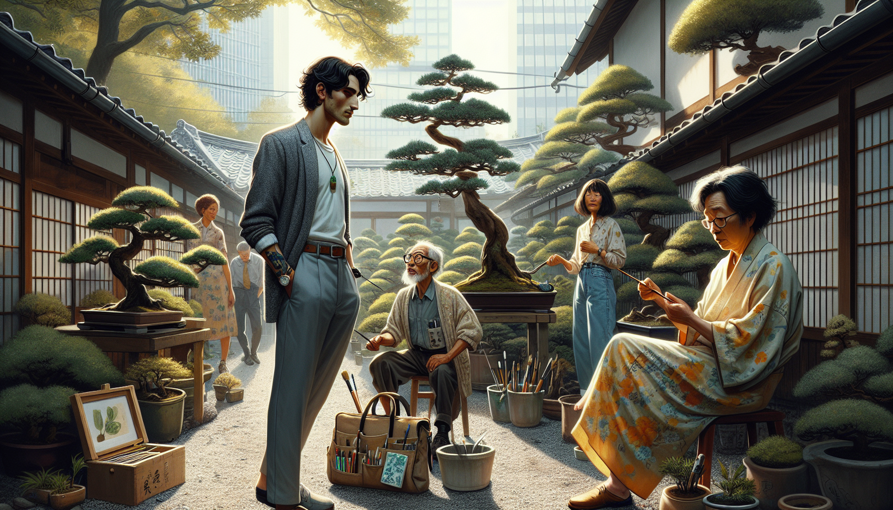 Six months later, the characters gather in Mr. Tanaka's garden, content with their growth.