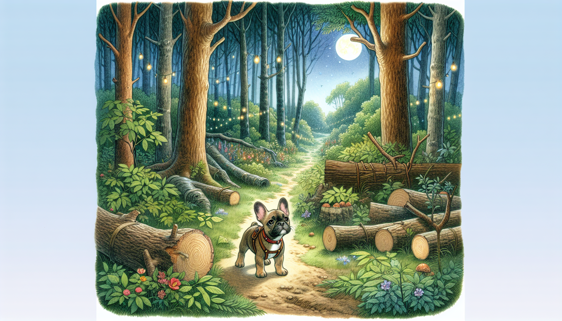 Remy in a moonlit Indiana forest.