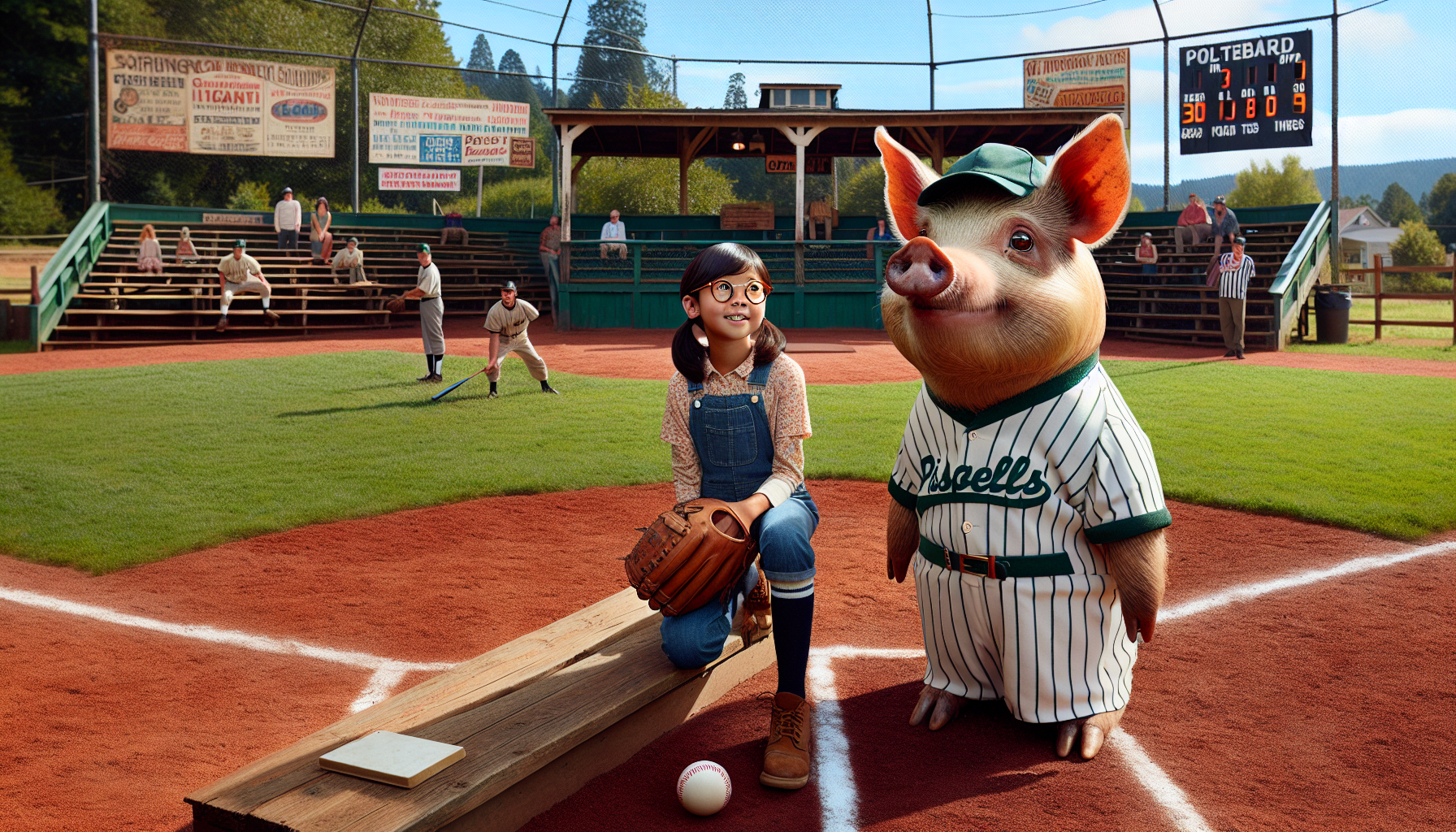 Big Boy deflects a baseball with his body towards Sally in the outfield.