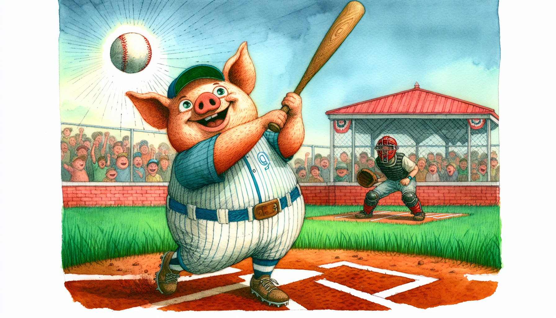 Big Boy hits a home run while Billy and the crowd cheer.