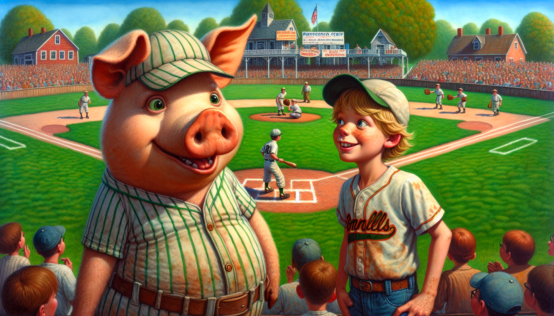 Big Boy and Tommy arrive back to the field just in time, with the crowd cheering.