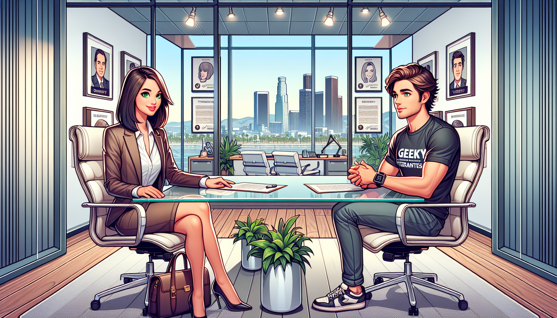 Zoe looks surprised as Alex, unaware of her real identity, sits for a breakup consultation.