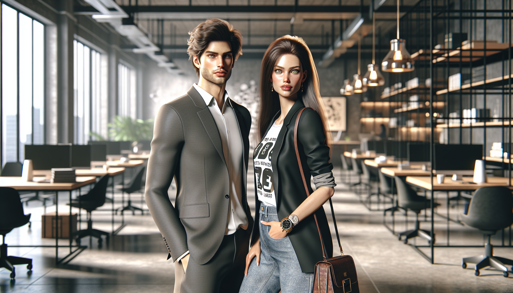 Zoe and Alex in a quiet corner of the co-working space, discussing the future of their relationship.