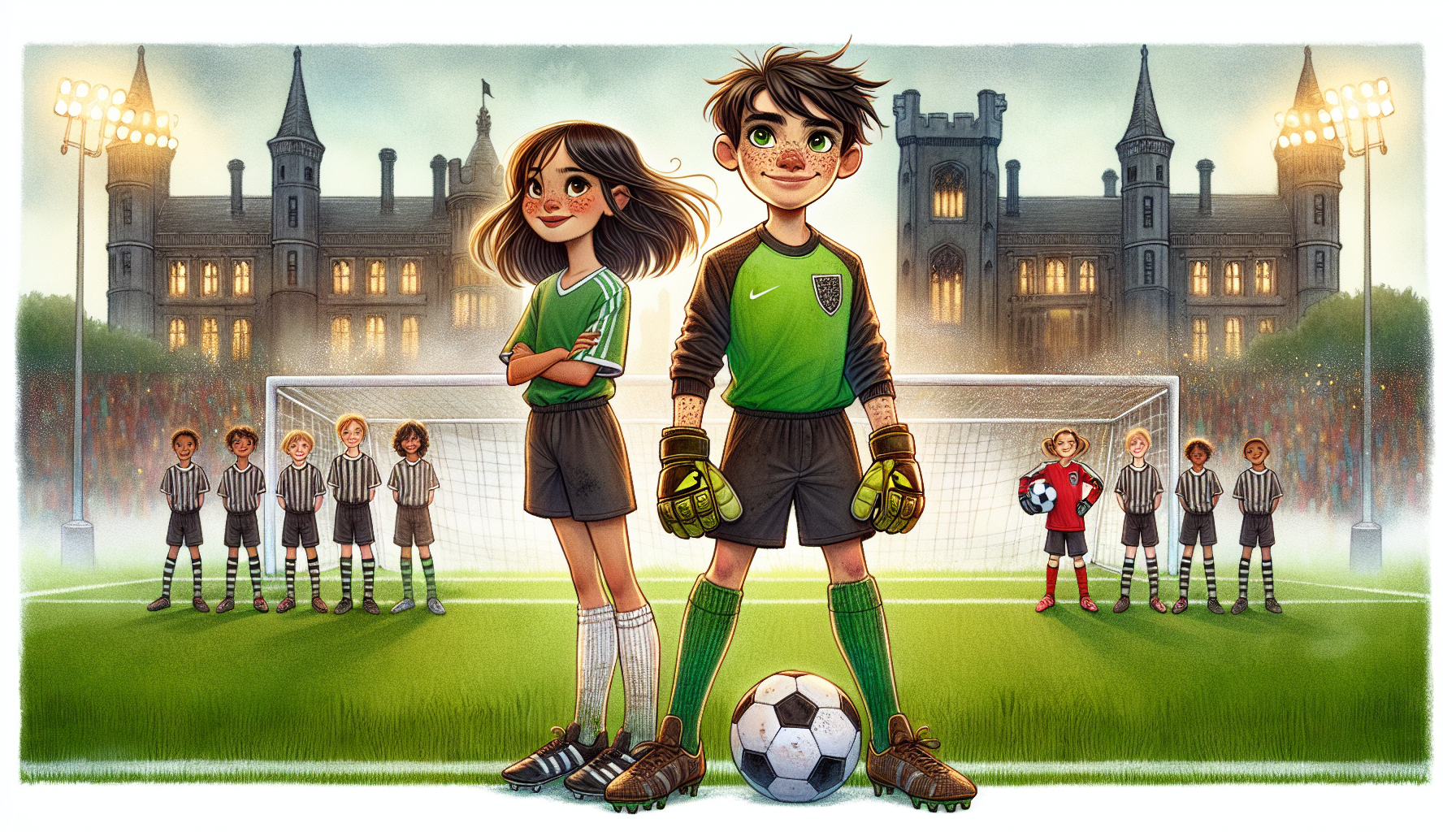 Oliver and his teammates celebrate their tournament victory with the castle in the background.