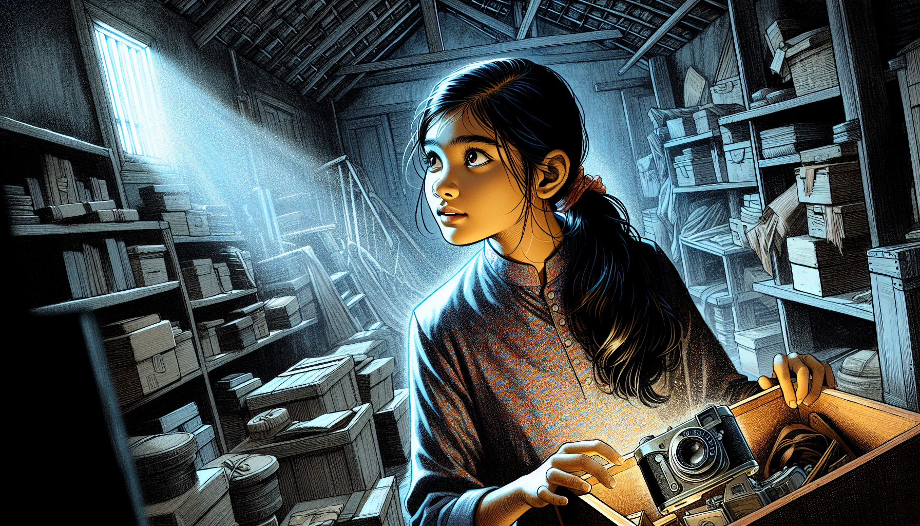 Lily Chen, a 17-year-old girl, discovers an antique camera in a dusty attic.