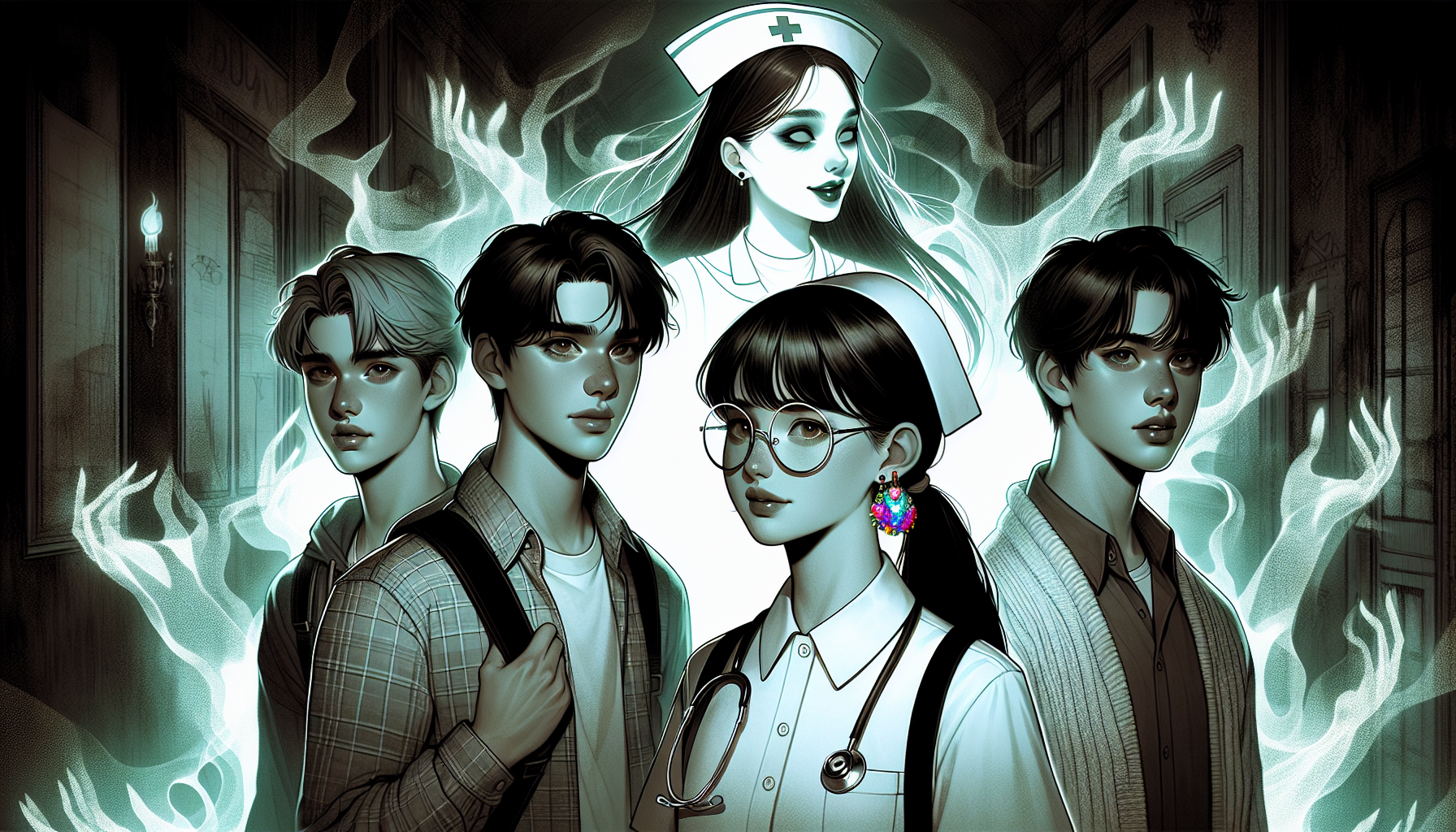 A ghostly nurse with hollow eyes appears in their photographed evidence.