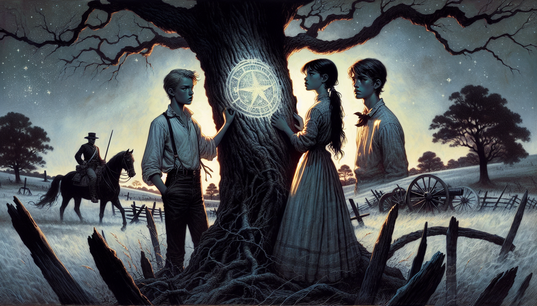 A mysterious symbol appears on an oak tree in the photo.