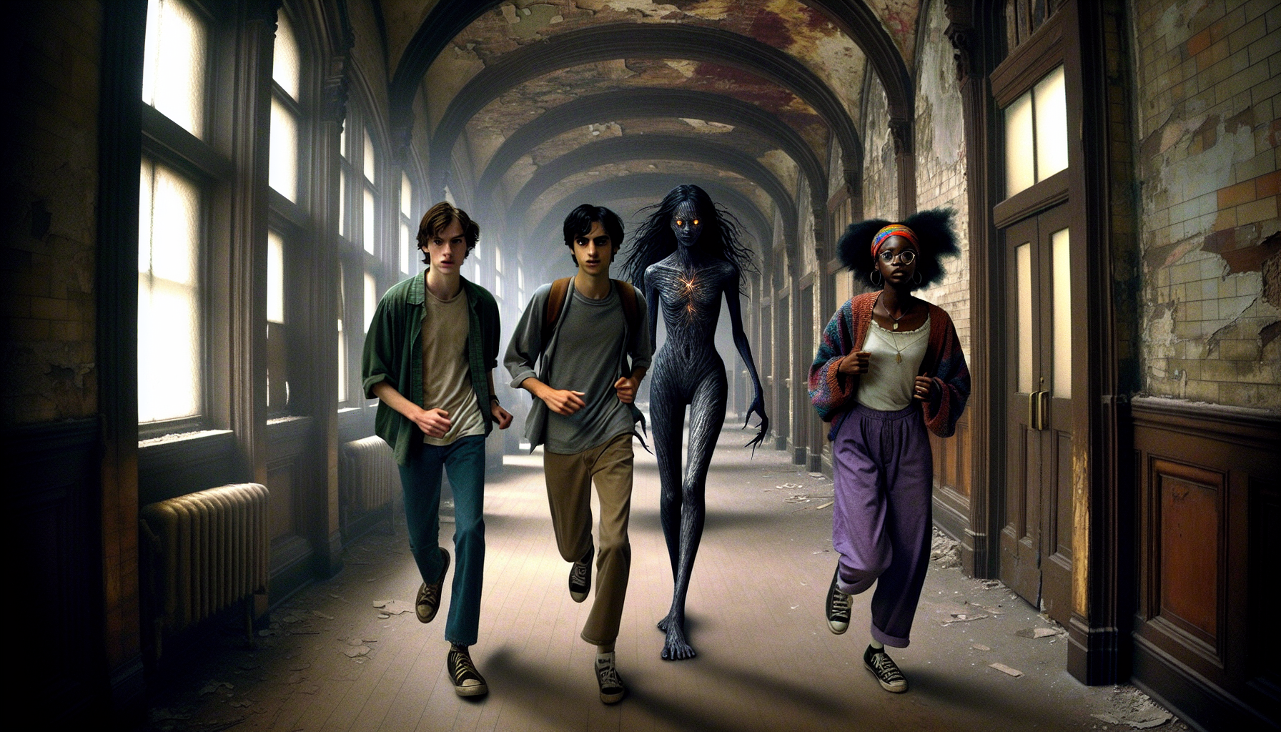 Lily captures the entity and corrupted symbol in a photo while fleeing.