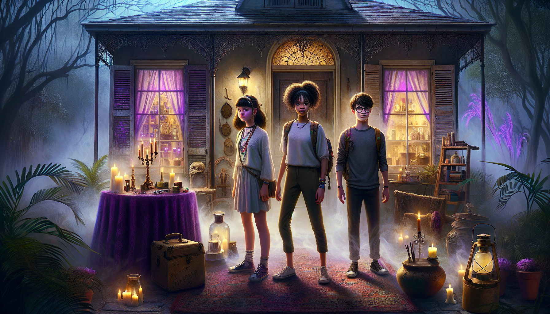 The friends approach Madame Laveau's house in New Orleans' French Quarter.