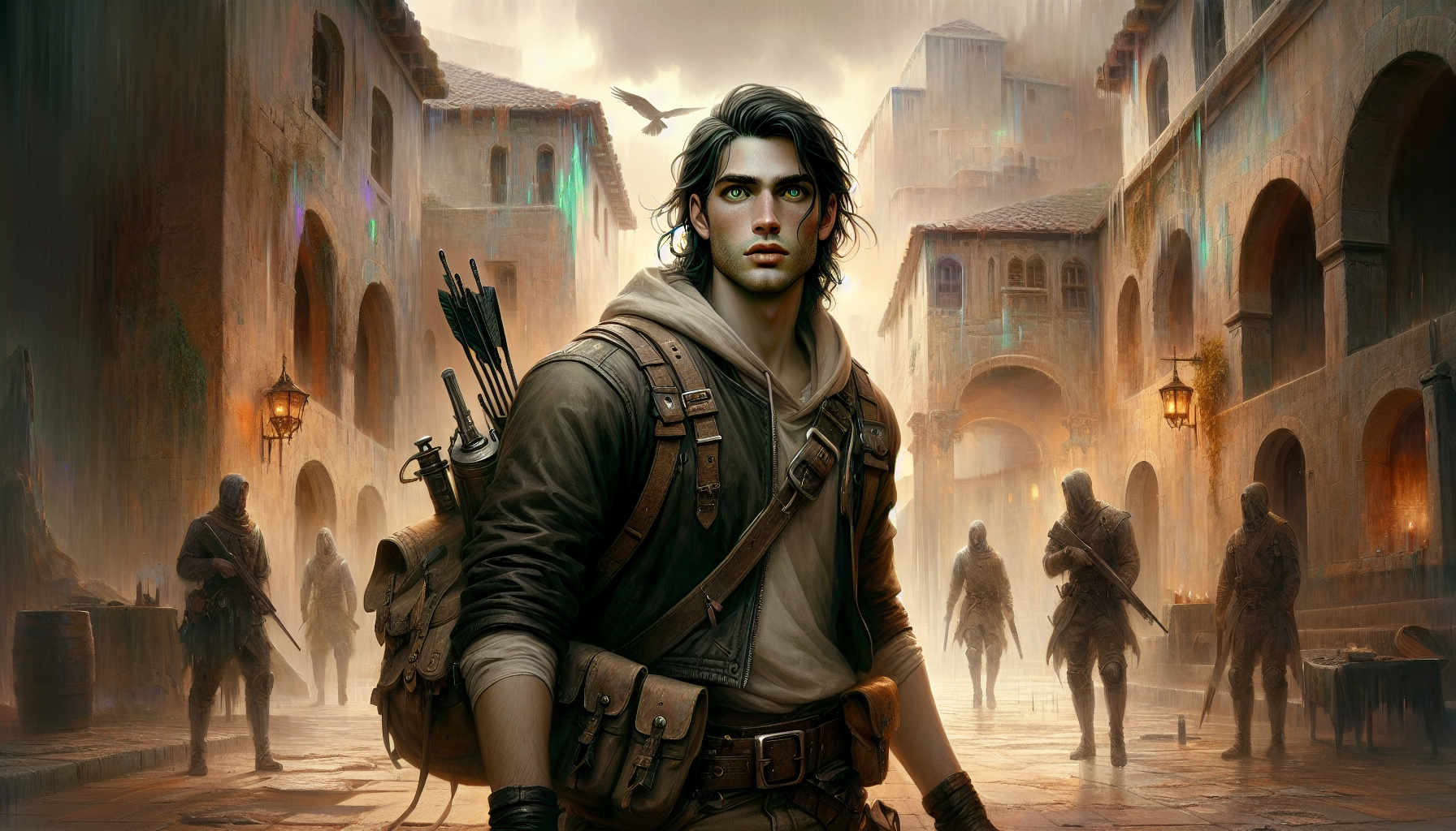 Mira calling out to Jack as she is chased by town guards in the village square.