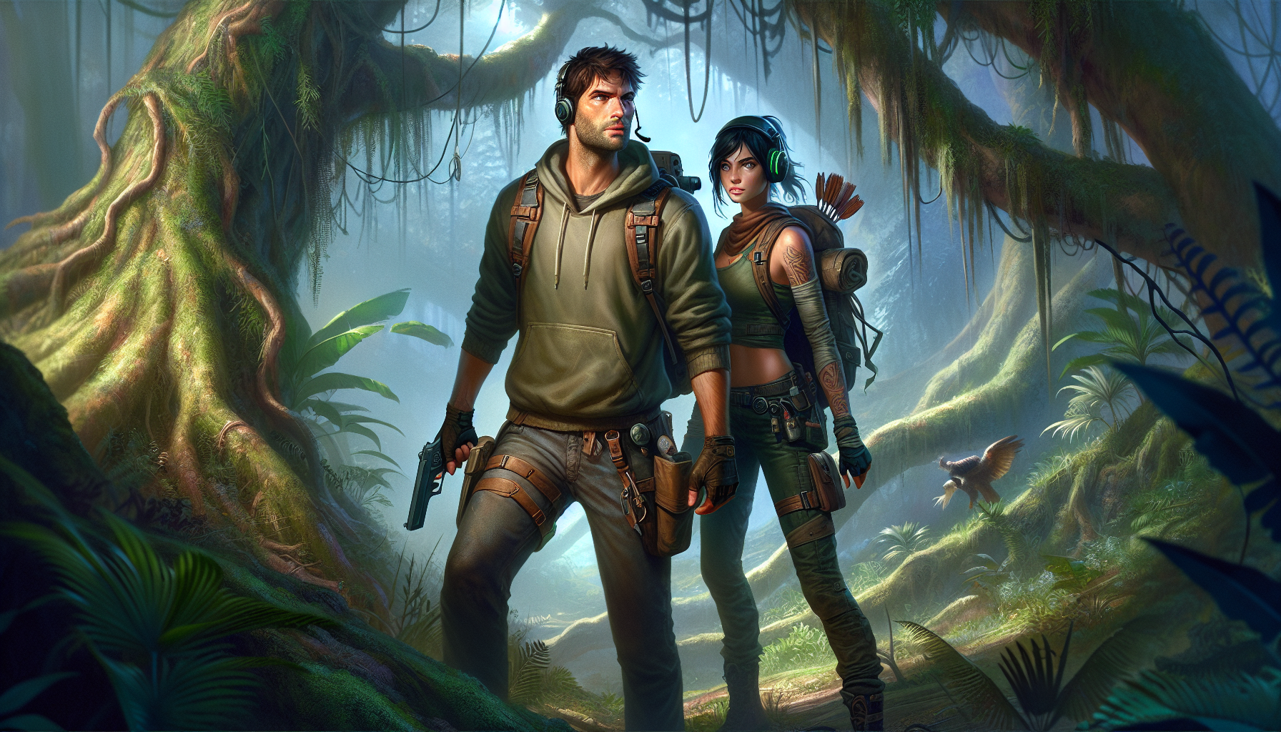 Jack and Mira walking through the glitching Enchanted Forest.