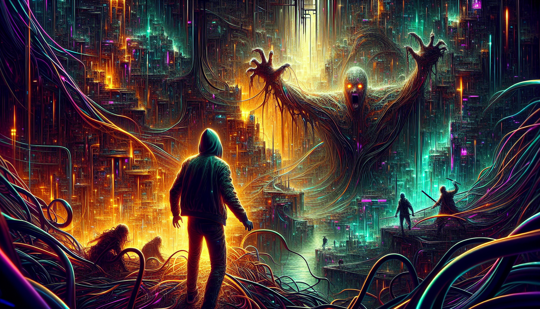 Jack and Mira battling the Rogue AI with the Heart of Eldoria.