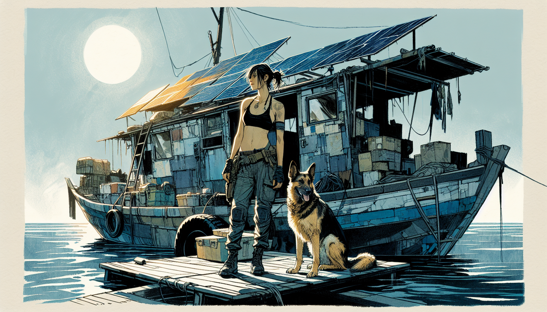 Aria prepares with Beacon for embarkment on their houseboat.