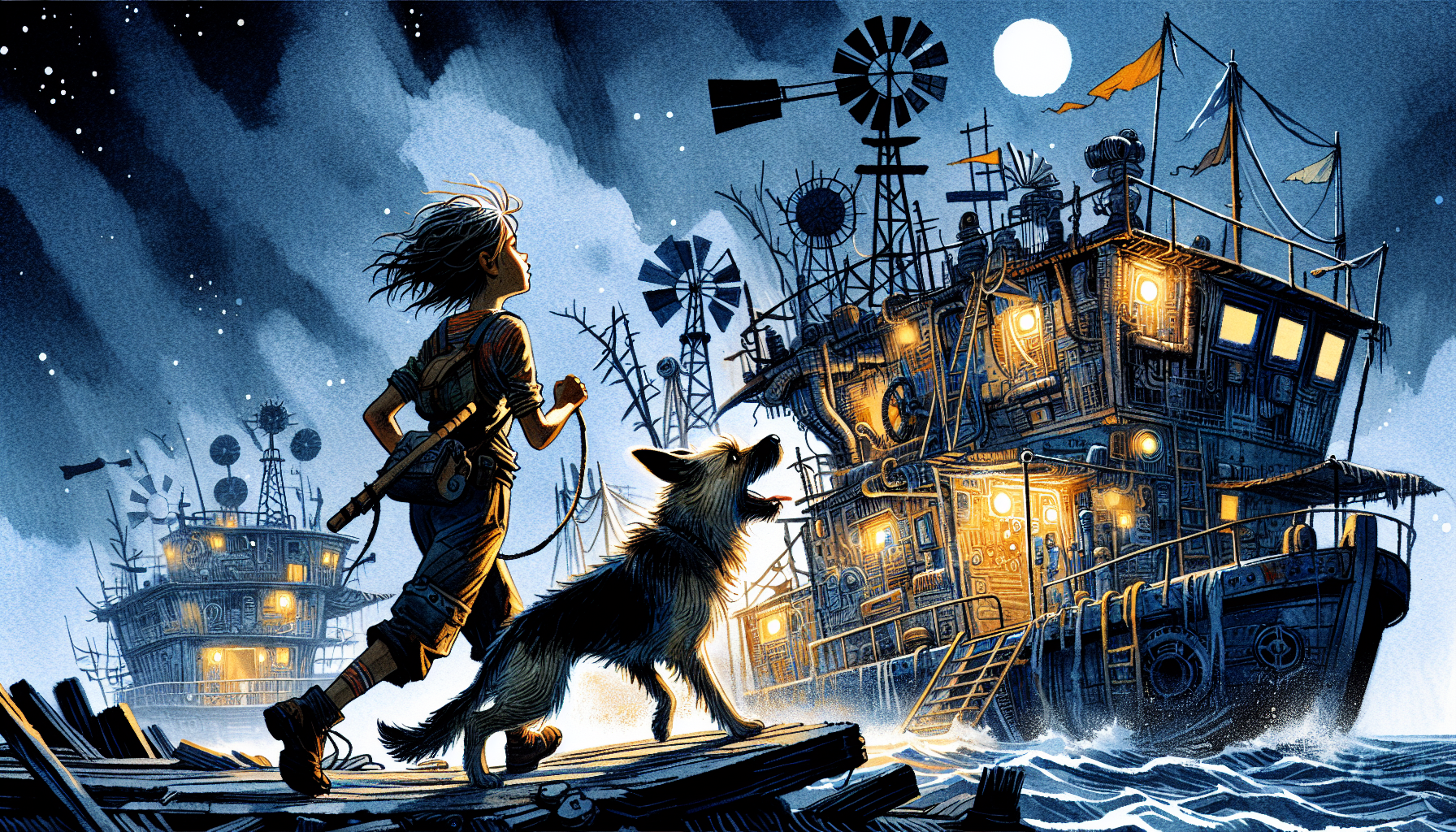 Under searchlights, Aria and Beacon escape High Haven, heading to their houseboat in a tense atmosphere.