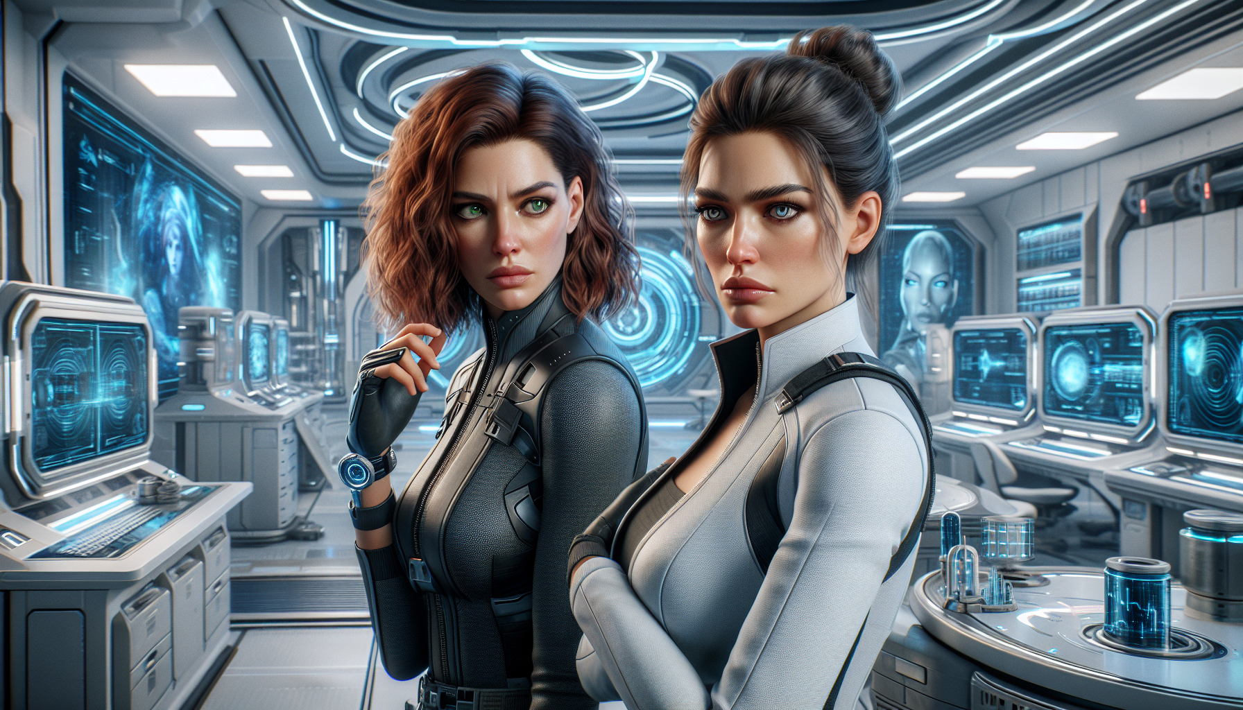 Zara and Eliana engage in a heated discussion in the lab, tension palpable.