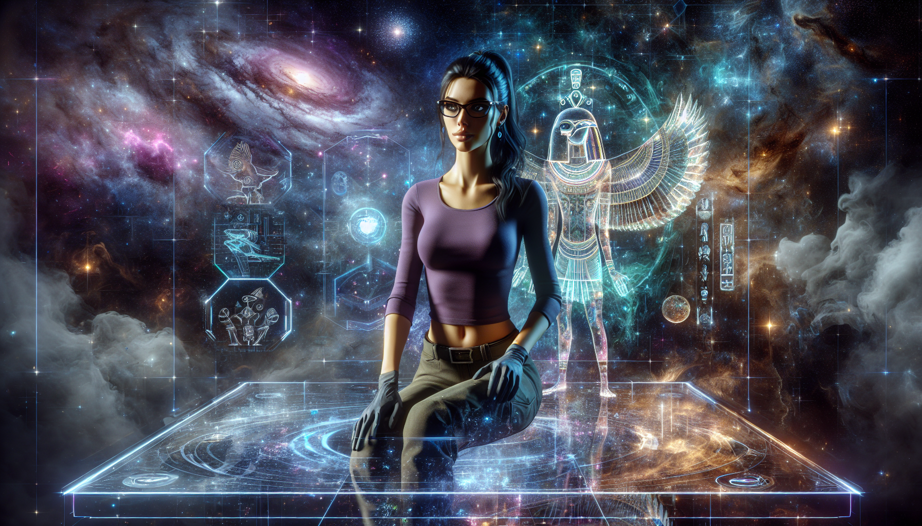 Amelia suspended in a cosmic void with THOTH materializing, revealing they passed the first trial.