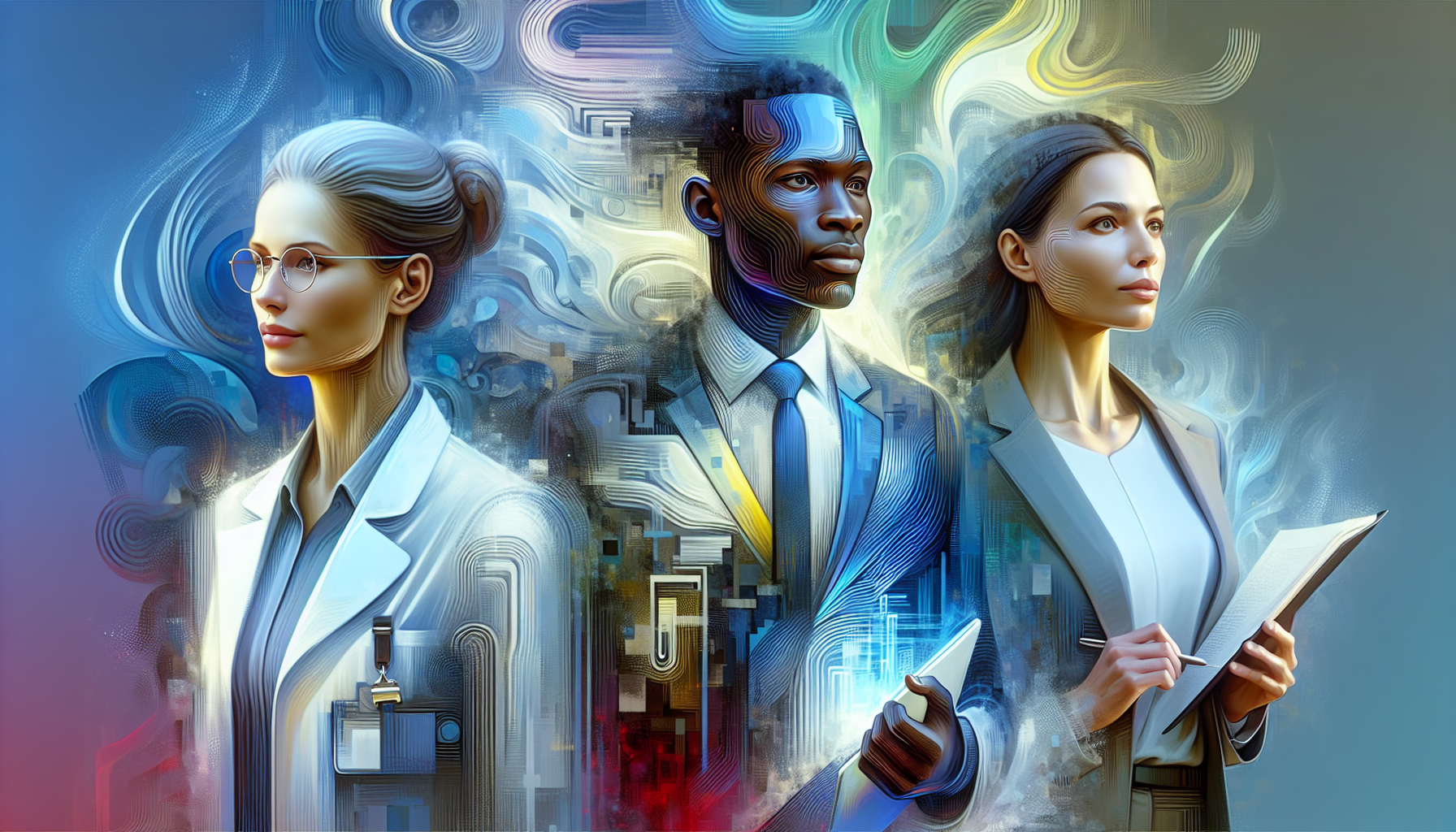 Evelyn, Marcus, and Sophia's consciousnesses merge with Nexus's true form, exploring new frontiers of thought and perception.