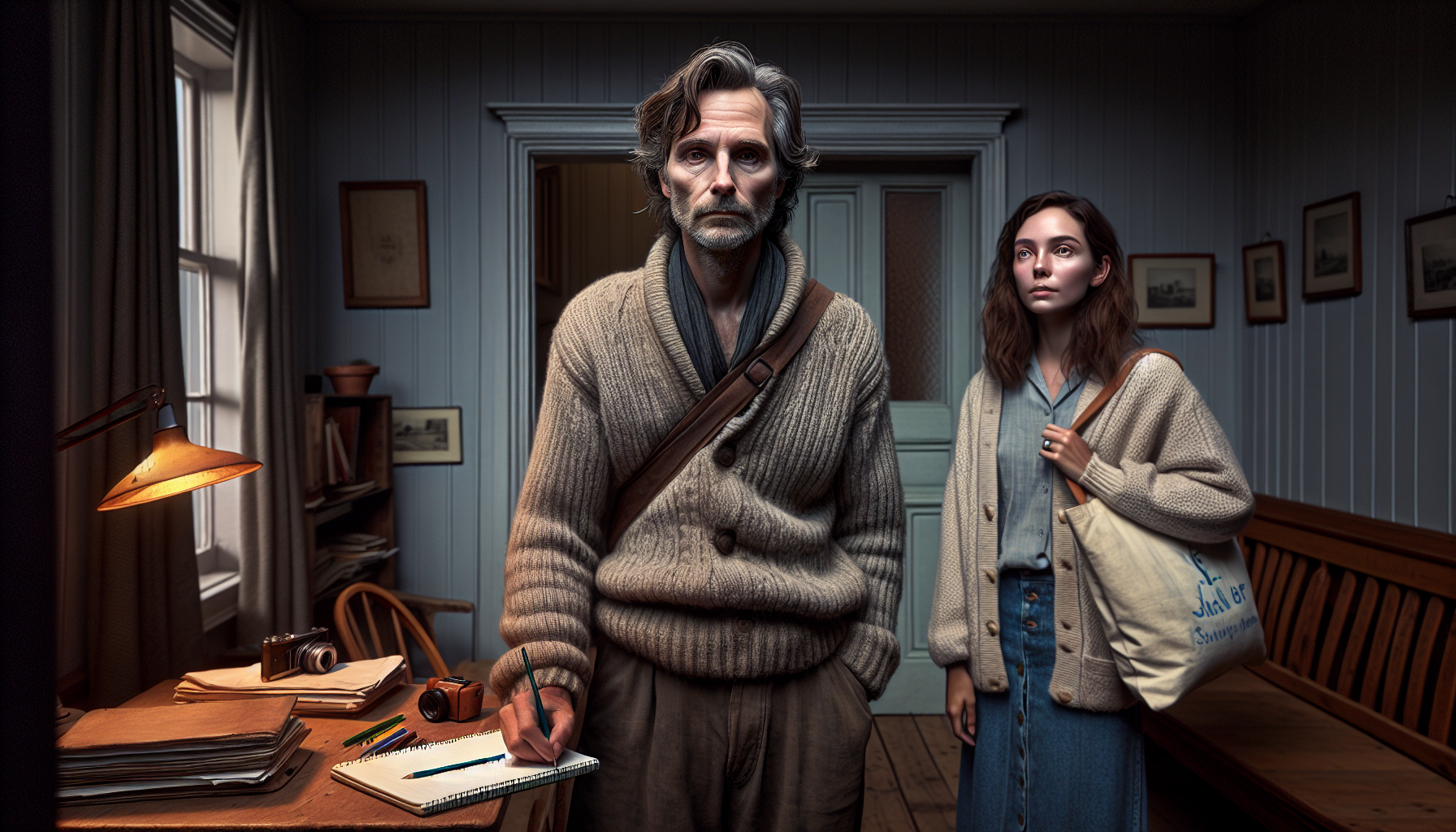 Mark returns home to a concerned Sarah grading papers.