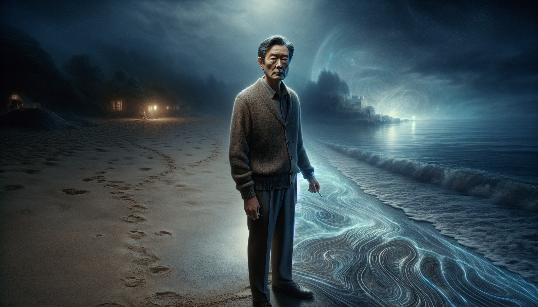 Mark beginning to trace the eldritch pattern on the beach.