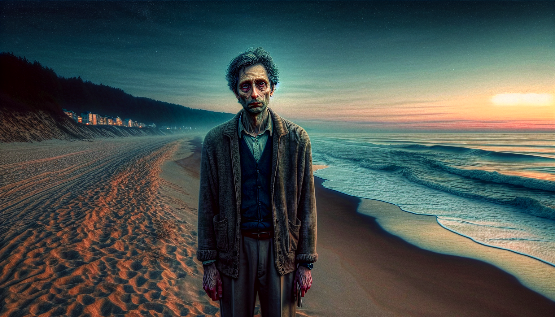 Mark standing on a quiet beach at sunrise after completing the ritual.