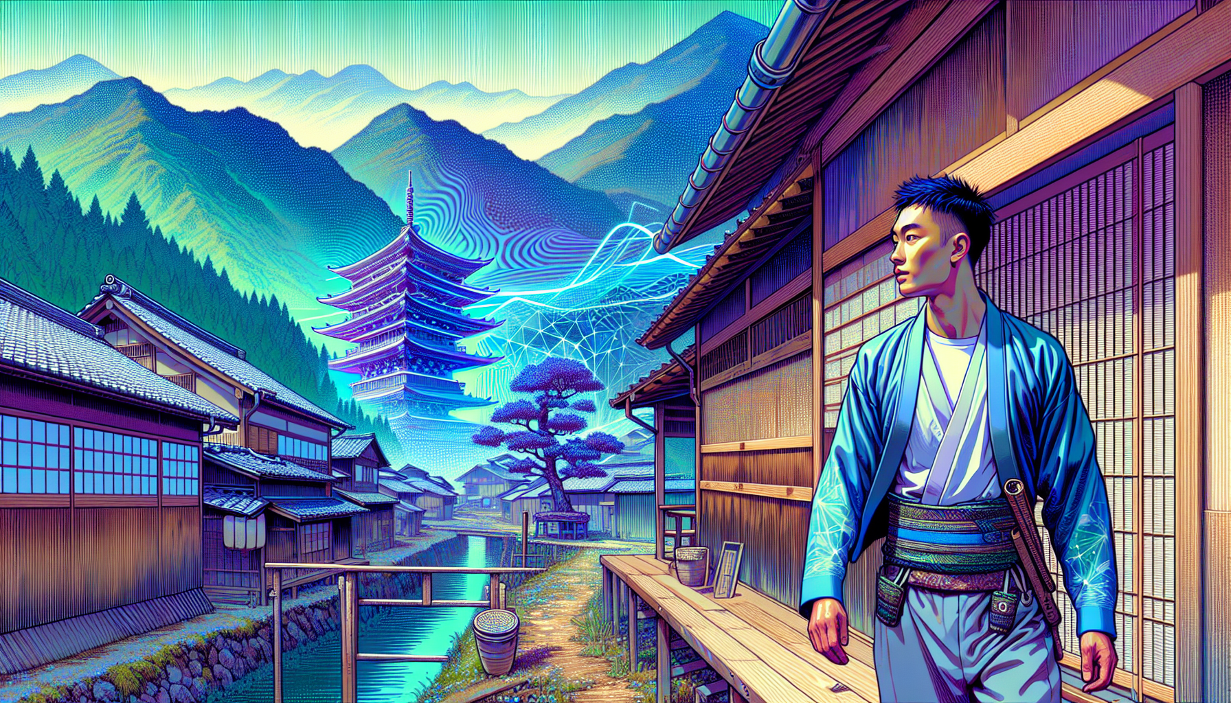 Hiroshi Nakamura arrives at the peaceful Takayama village from a quantum pod.
