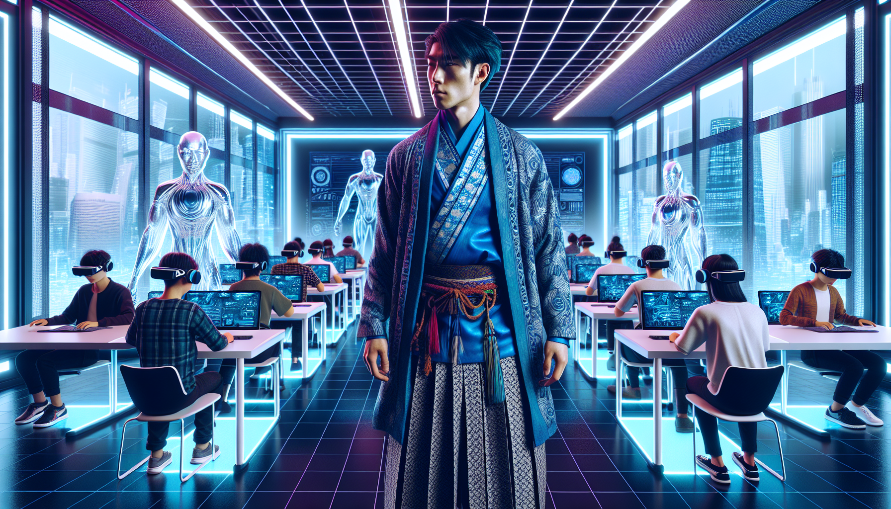 Hiroshi Nakamura presenting a VR cultural experience to students in Tokyo.