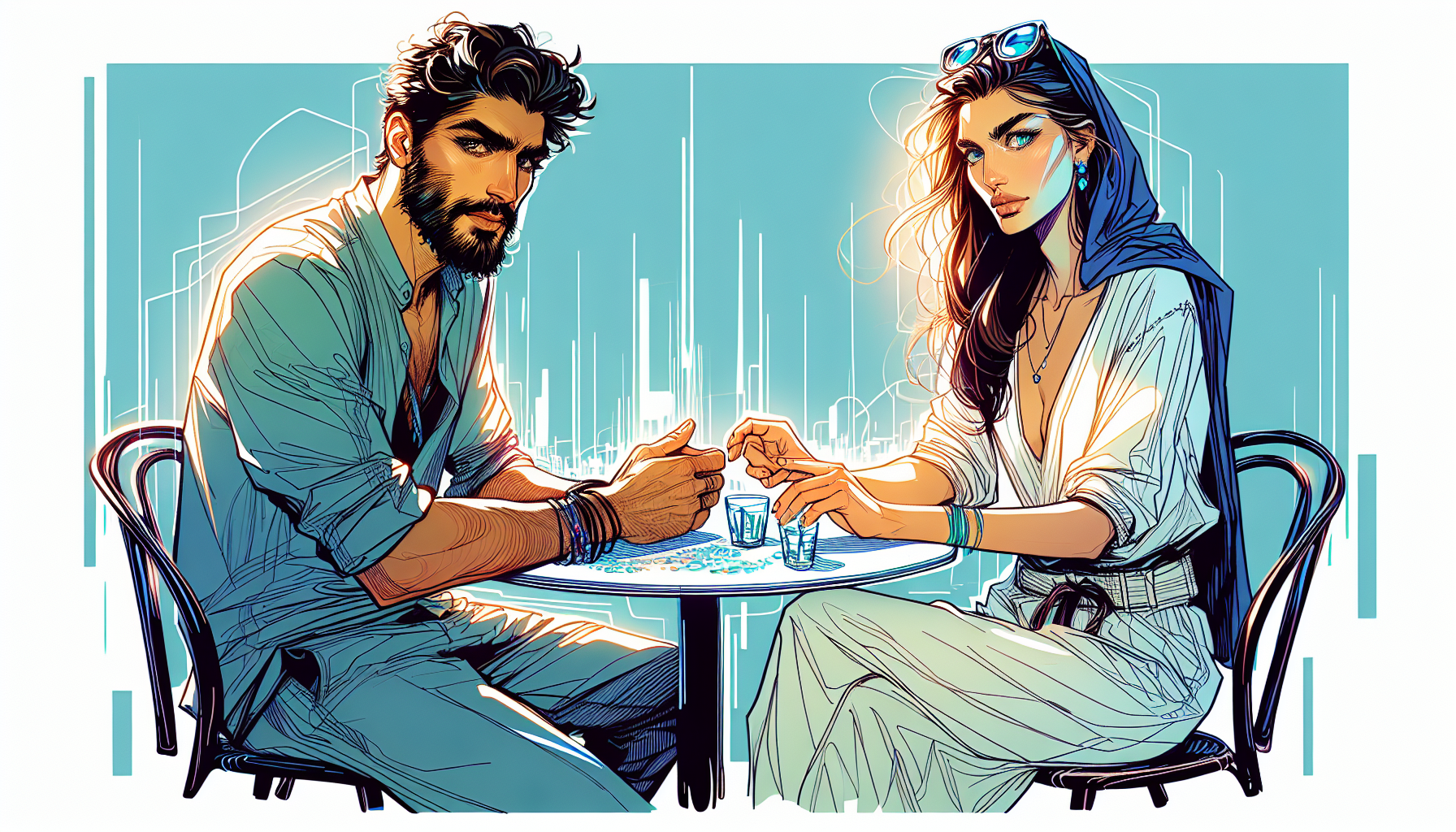 Khalid and Sophia in a Sydney cafe having a serious discussion.