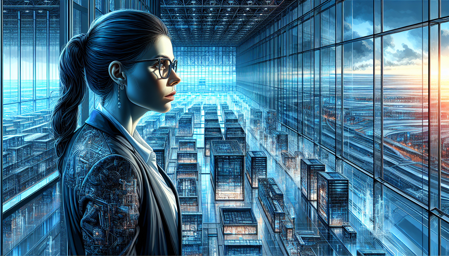 Samantha Yao looks out from her office window, appearing contemplative.