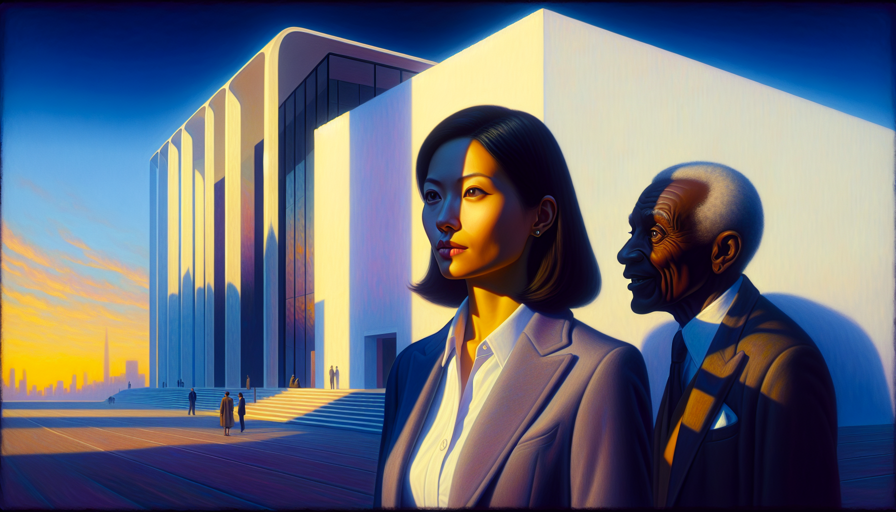 Laia and an old man exchange cryptic words outside the museum at dawn.