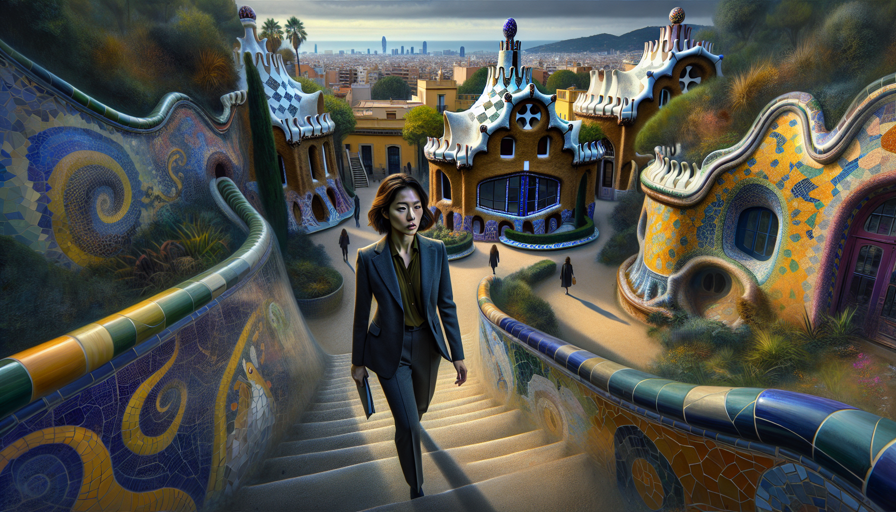 Laia evades pursuers, darting through Parc G\u00fcell's surreal paths.