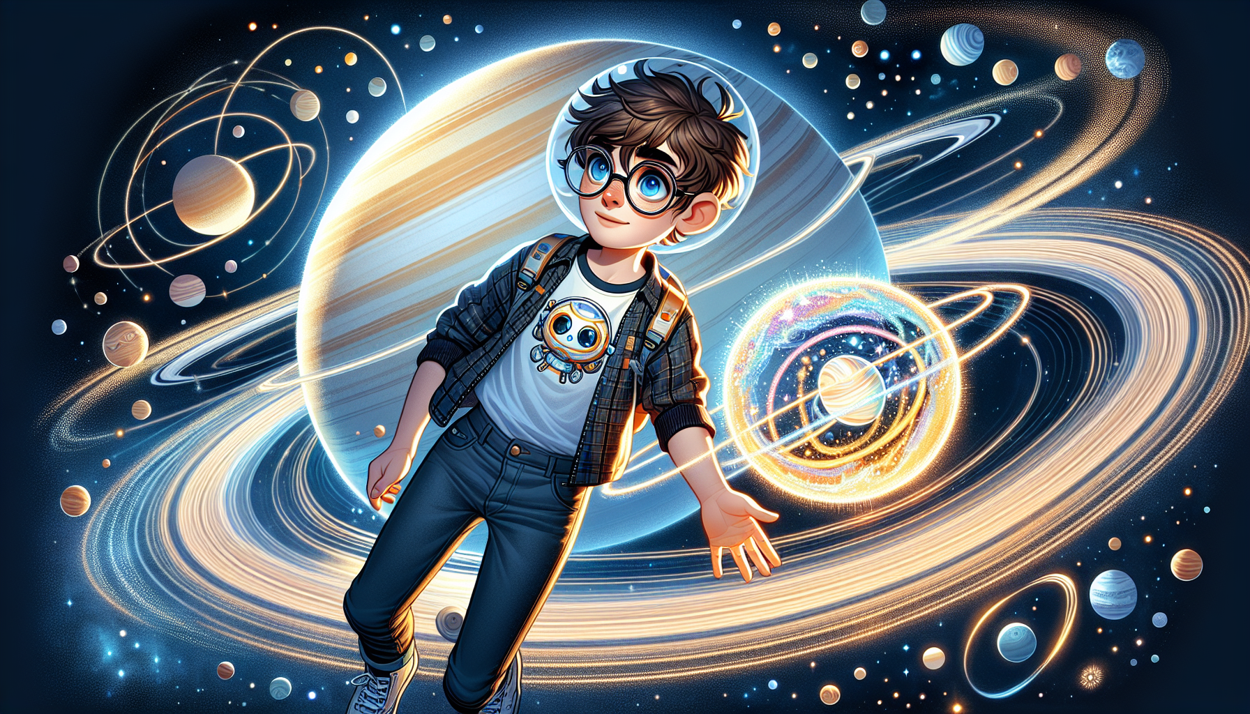 Zack and Ringy admiring Saturn's rings from a distance.